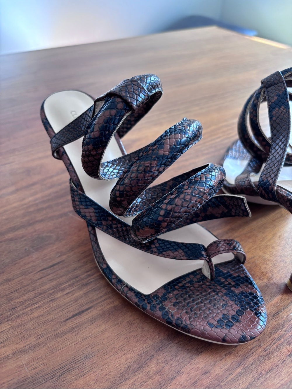Cult of Coquette Vegan Snake Print Coiled Spiral Wrap Around Strap Heels 7
